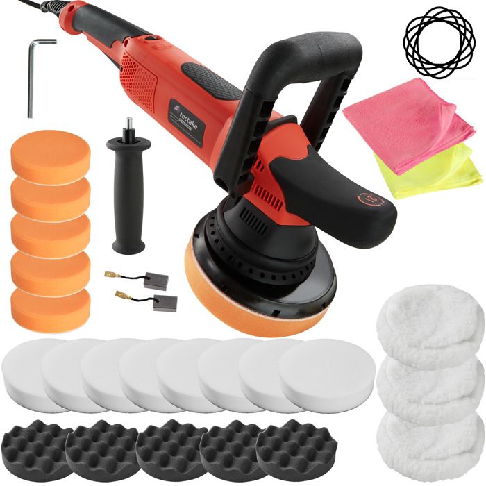 TECTAKE Polisseuse Excentrique 1650 à 4800 tours par minute - Set 17 + Accessoires
