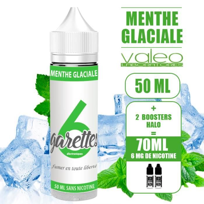 E-LIQUIDE MENTHE GLACIALE 70ML EN 6MG (50ML EN 0MG DE NICOTINE + 2 BOOSTERS DE NICOTINE 10ML -HALO-) (ID PROD : 769)