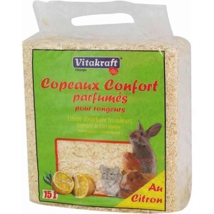 VITAKRAFT Copeaux en présentoir -Prêt à vendre - - 15 L - Parfum citron - Pour rongeur