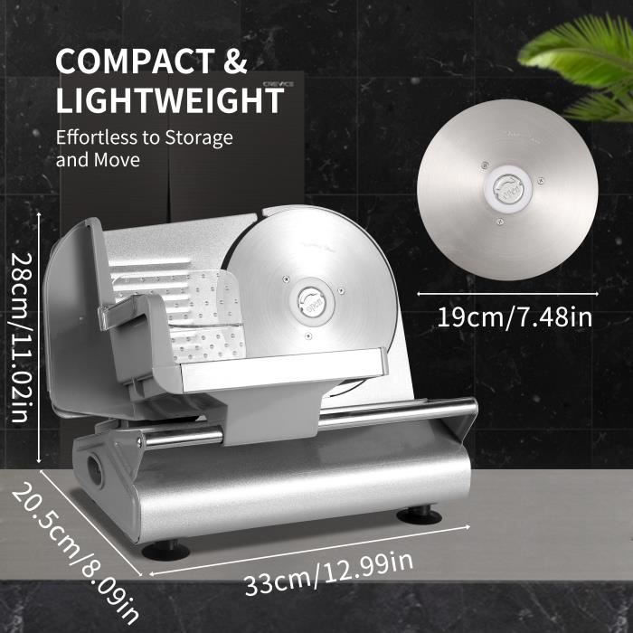 Trancheuse A Jambon - 19CM lame en Inox - -anti-dérapant Interrupteur marche/arrêt Protège-doigts- Argent