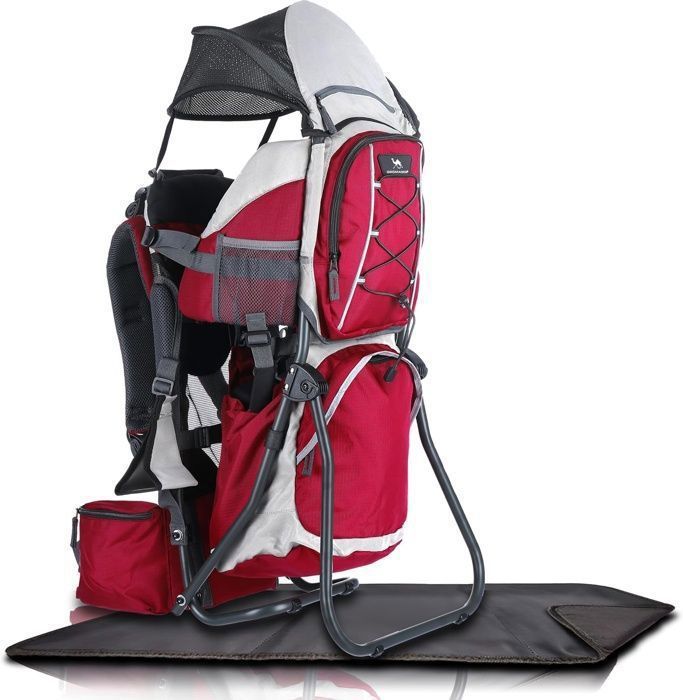 DROMADER Porte Bébé Randonnée - Confortable jusquà 22kg - Sac à Dos avec Poche Isolante Pare-Soleil & Pluie - Rouge
