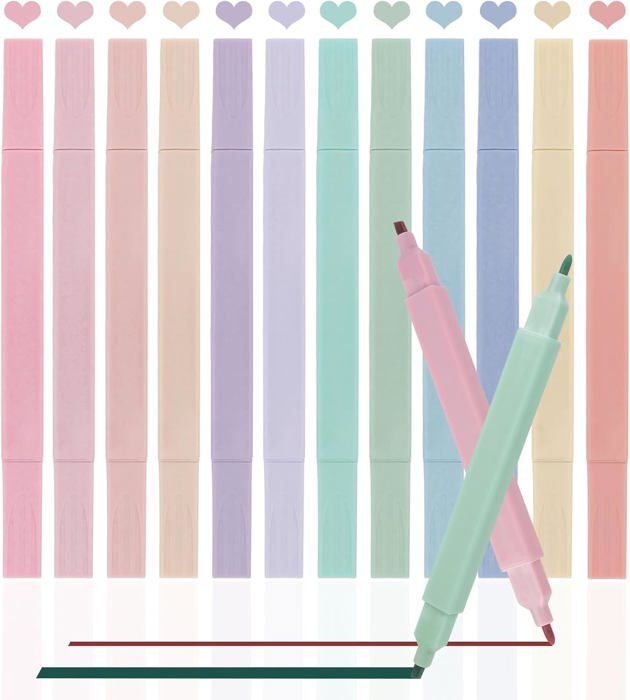 Vicloon Surligneurs Pastel, 12pcs Double Pointe Surligneurs Pastel Esthétiques, Highlighters Vicloon Surligneurs Pastel, 12pcs Double Pointe Surligneurs Pastel Esthétiques, Highlighters