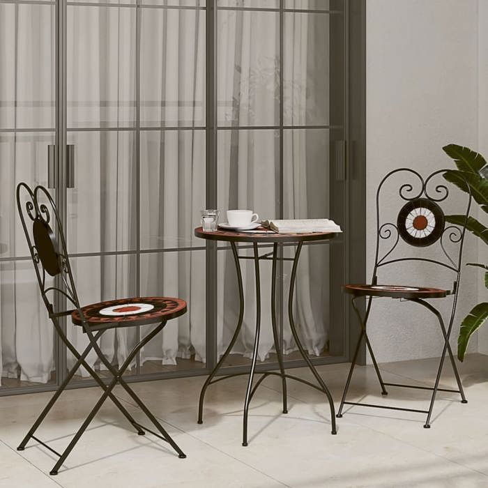 vidaXL Ensemble de bistro mosaïque terre cuite blanc fer et céramique 3216355
