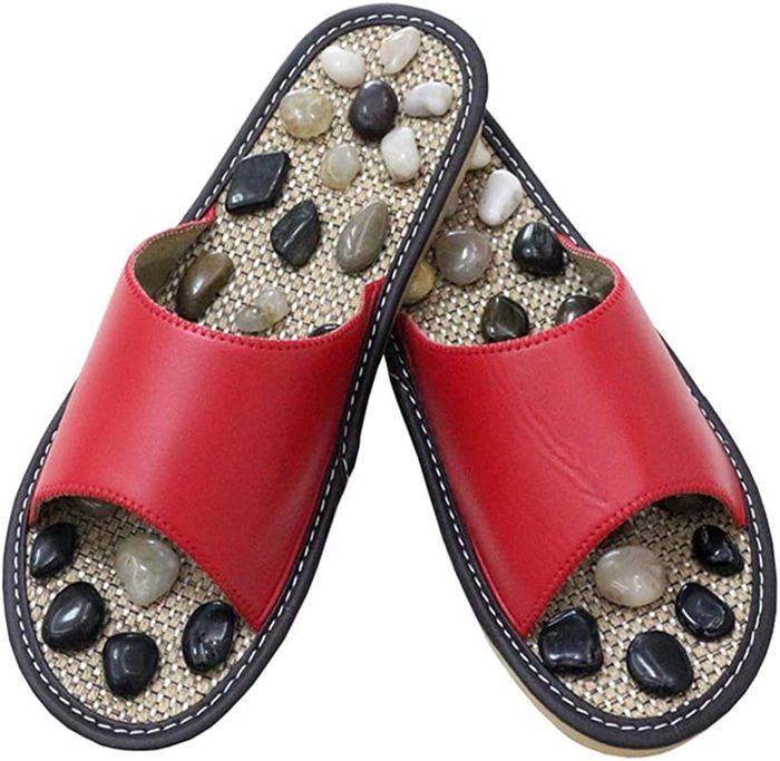 Pantoufles De Massage En Cuir Pour Hommes,Réflexologie Plantaire