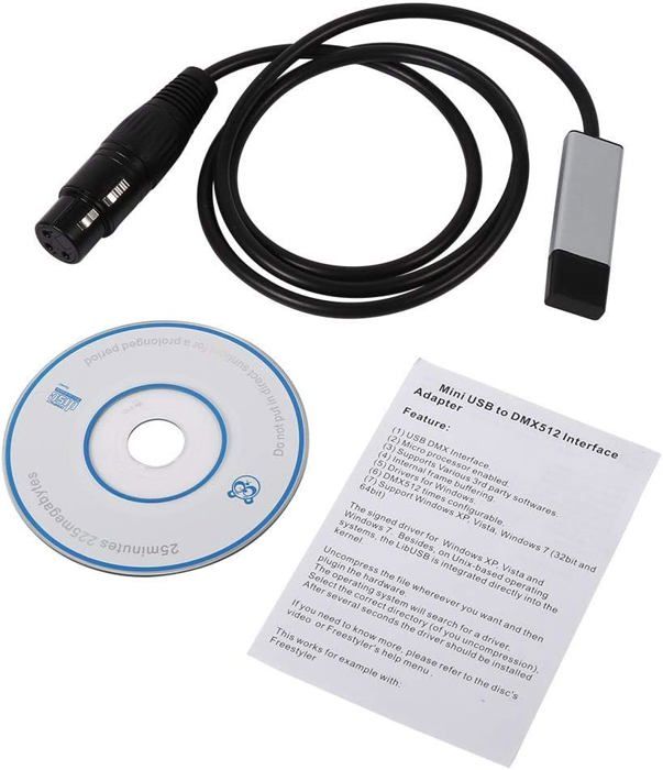 Adaptateur USB Vers DMX512 Pour Contrôle D'éclairage LED - Compatible PC, Débit Jusqu'à 3 Mbps, Câble 1,8 M - 14