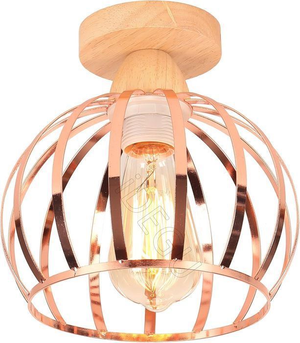 Plafonnier - iDEGU - Vintage - Métal et Bois - Or Rose - E27 60W
