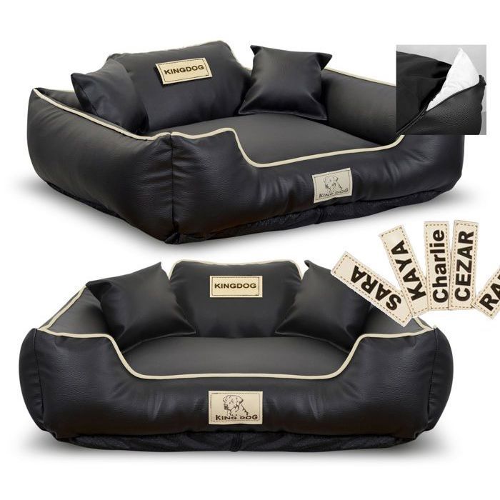 Comparer les prix de Lit pour chien KINGDOG ECO LEATHER 115x95 cm personnalisé amovible antidérapant noir