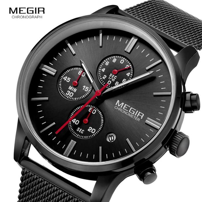 Montre homme Bracelet en acier inoxydable Quartz analogique Calendrier lumineux Chronographe Montres