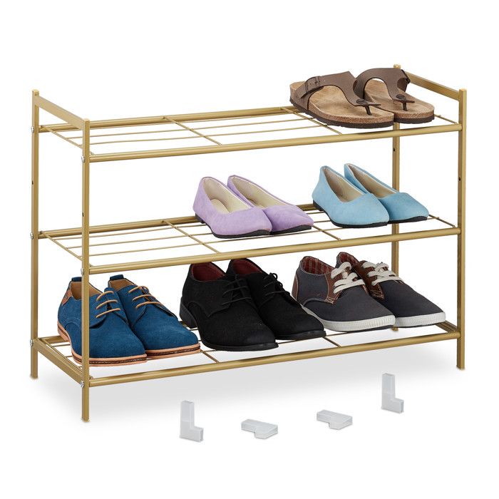 Relaxdays Étagère à chaussures en métal 3 niveaux empilable porte-chaussures HLP 50x70x26 cm 9 paires doré