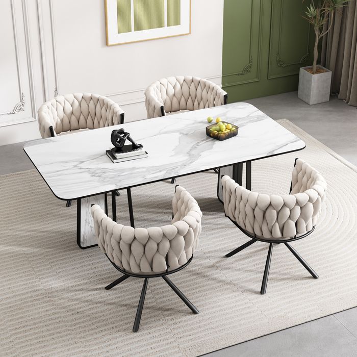 Ensemble 4 Chaises de Salle à Manger Pivotantes Fauteuil de Bureau en Velours et Assise Rembourrée Pieds Métal Beige Ensemble 4 Chaises de Salle à Manger Pivotantes Fauteuil de Bureau en Velours et Assise Rembourrée Pieds Métal Beige