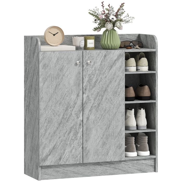 Meuble de rangement à chaussures - HOMCOM - 4 compartiments ouverts placard double porte - panneau de particules - 83x30x90cm - gris