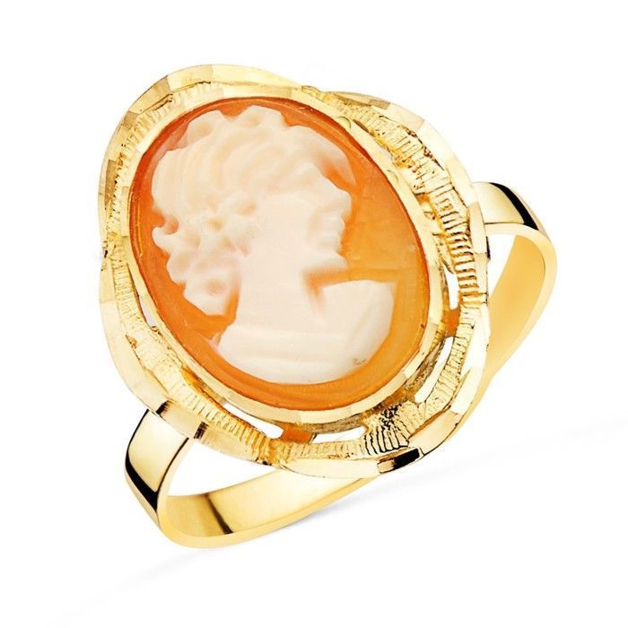 Bague camée en or 18 carats à tête ovale de 19 x 14 mm et lunette sculptée