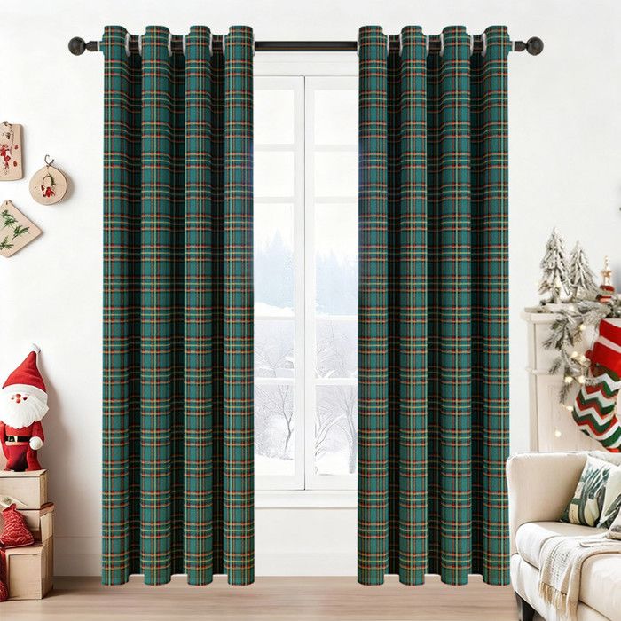 always4u – Paire de rideaux à œillets entièrement doublés, aspect laine, à carreaux rouges style Highland, pour décoration d'intérieur, 117 x 137 cm