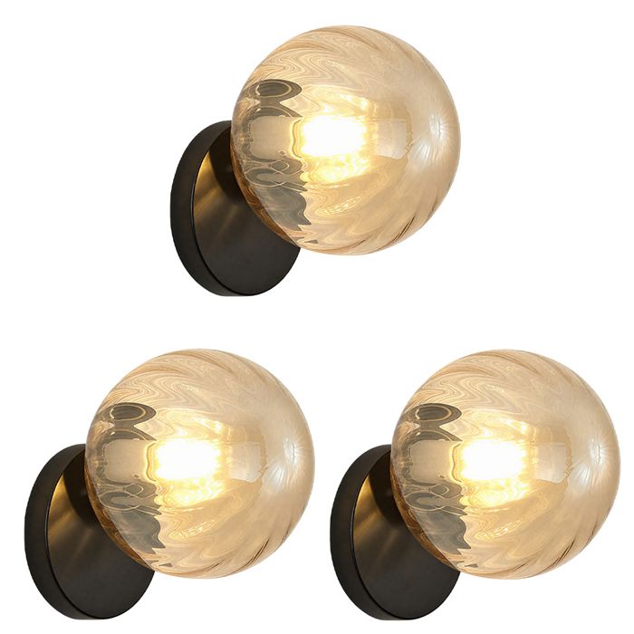 iDEGU 3pcs Applique Murale Industriel Moderne Lampe Murale Abat-jour Ambre en Rayure E27 Eclairage de Murale Vintage avec Base