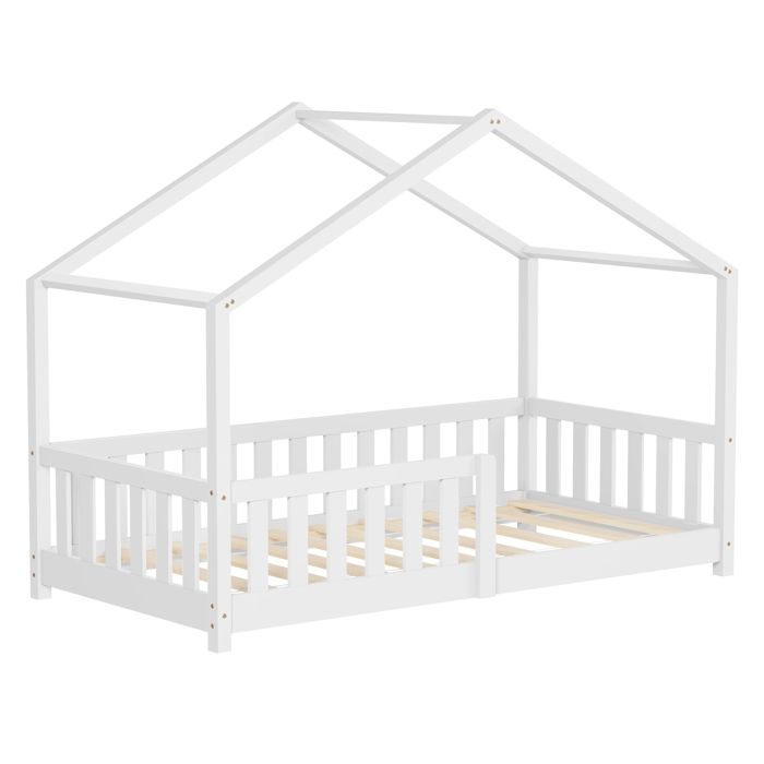 Lit cabane enfant ML-Design 80x160 cm blanc pin massif avec antichute sommier à lattes Montessori Lit cabane enfant ML-Design 80x160 cm blanc pin massif avec antichute sommier à lattes Montessori