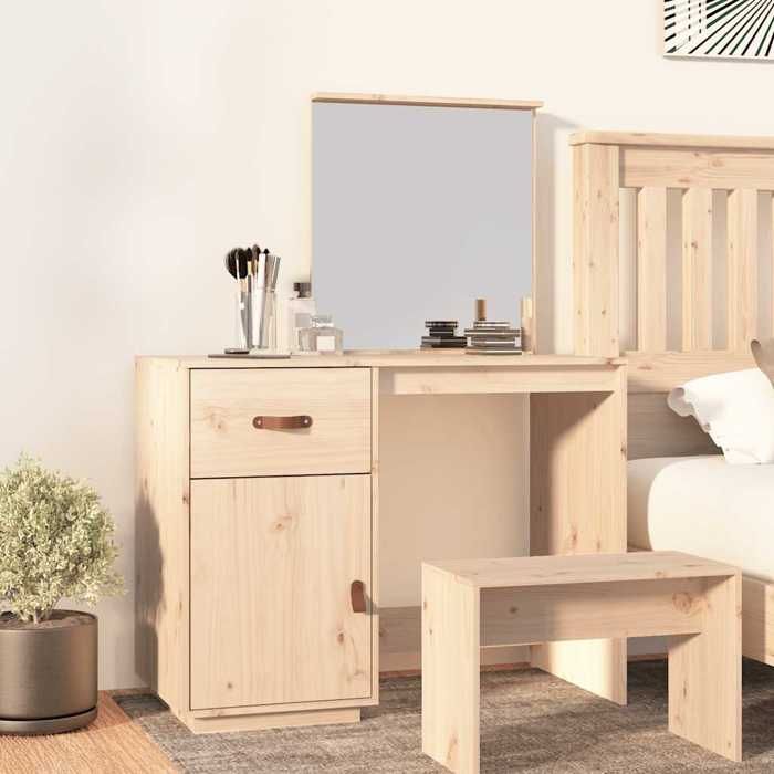 Coiffeuse moderne en bois de pin - vidaxl - 95x50x135 cm - Bois massif - Miroir inclus - Grand espace de rangement