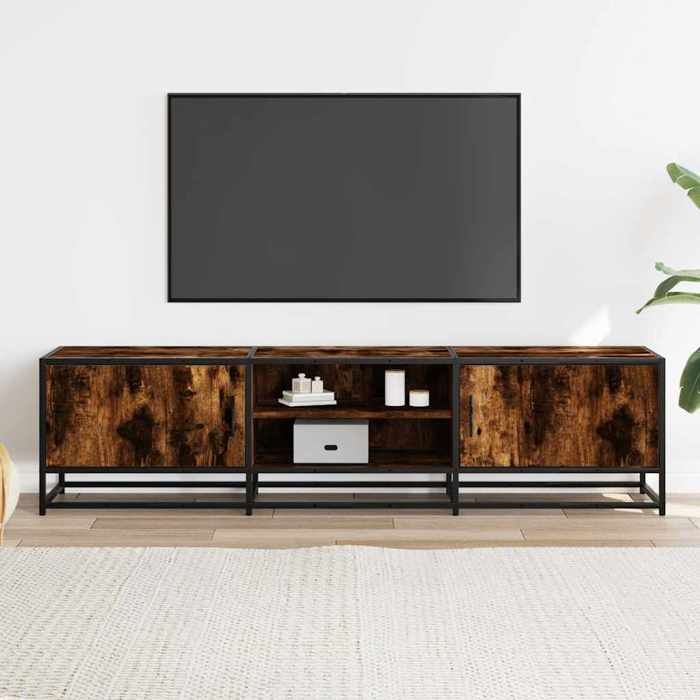 Meuble TV chêne fumé - vidaXL - 160x35x41 cm - Bois dingénierie - Métal - Grand espace de rangement - Style industriel