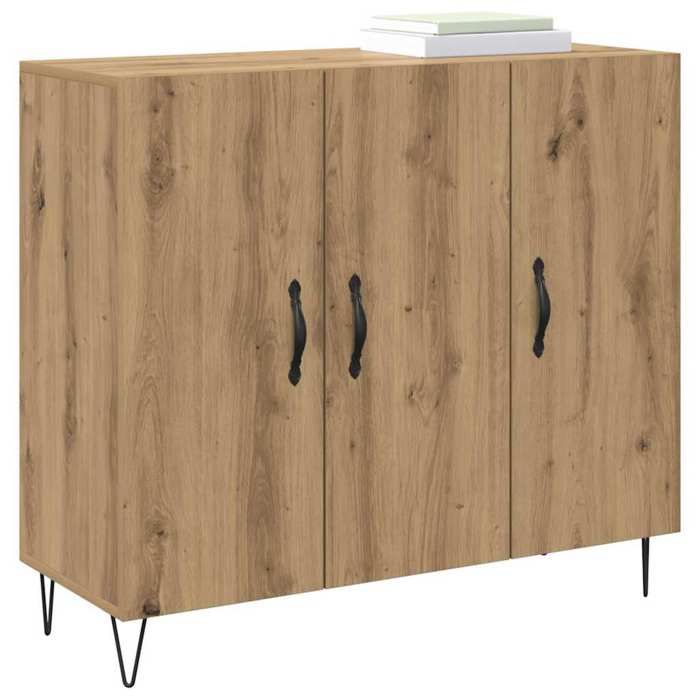 Buffet en bois dingénierie - vidaXL - Chêne artisanal - 90x34x80 cm - 3 portes - Pieds en épingle à cheveux