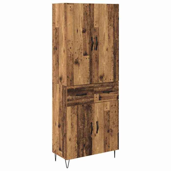 Buffet en bois dingénierie et verre - GKO - Bois ancien - 69 5x34x180 cm - Avec tiroir - Poignées D-Pull