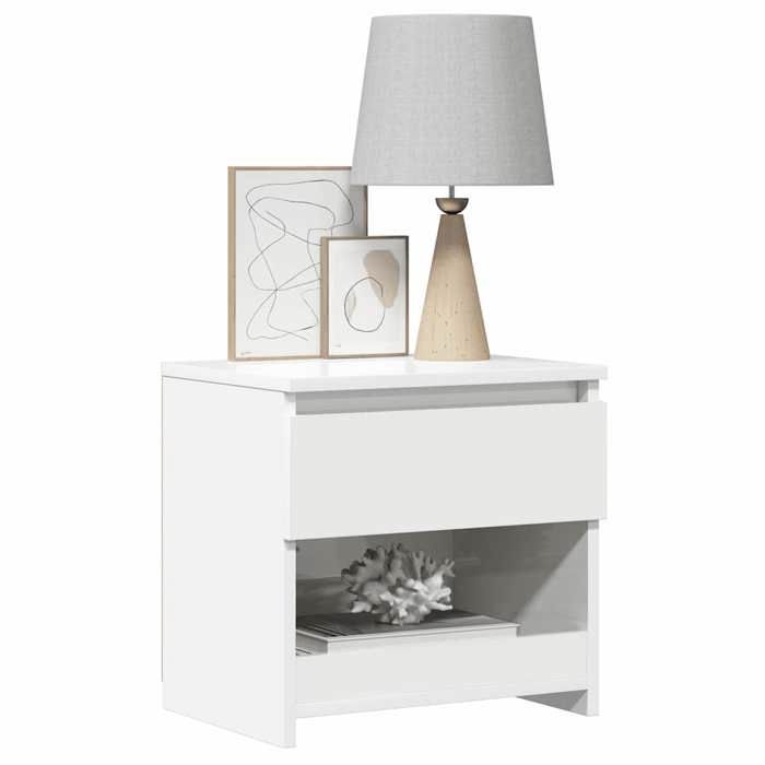 Table de chevet blanc brillant - WIENS - 40x30x39 cm - Bois dingénierie - Style Scandinave Moderne