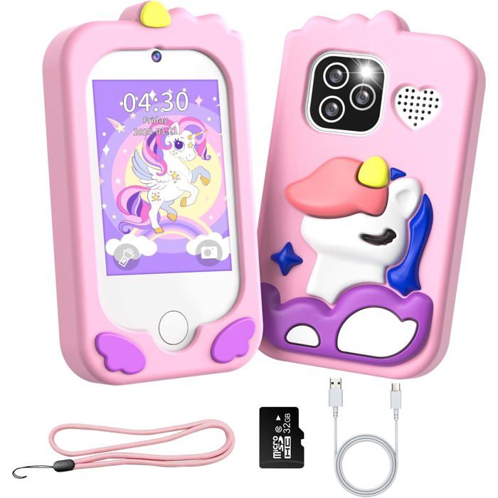 Téléphone Mobile Enfants Enfants Jouet 28 Pouces Double Caméra Éducatif