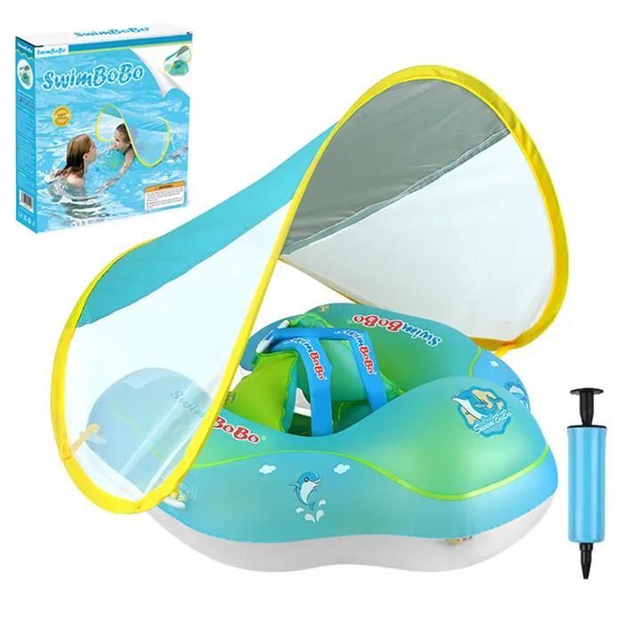 USHOP – Bouée Bébé Gonflable Avec Pare-Soleil Anti-UV, Flotteur Natation Pour 12-36 Mois, PVC Renforcé, Taille Réglable, Bleu