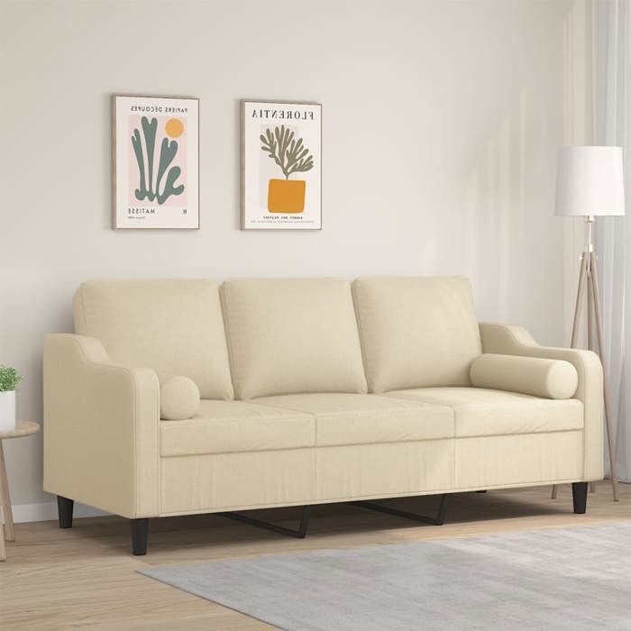 NEW 2026 Canapé moderne - Design ergonomique - pour salon - 3 places avec oreillers décoratifs crème 180 cm tissu L1941