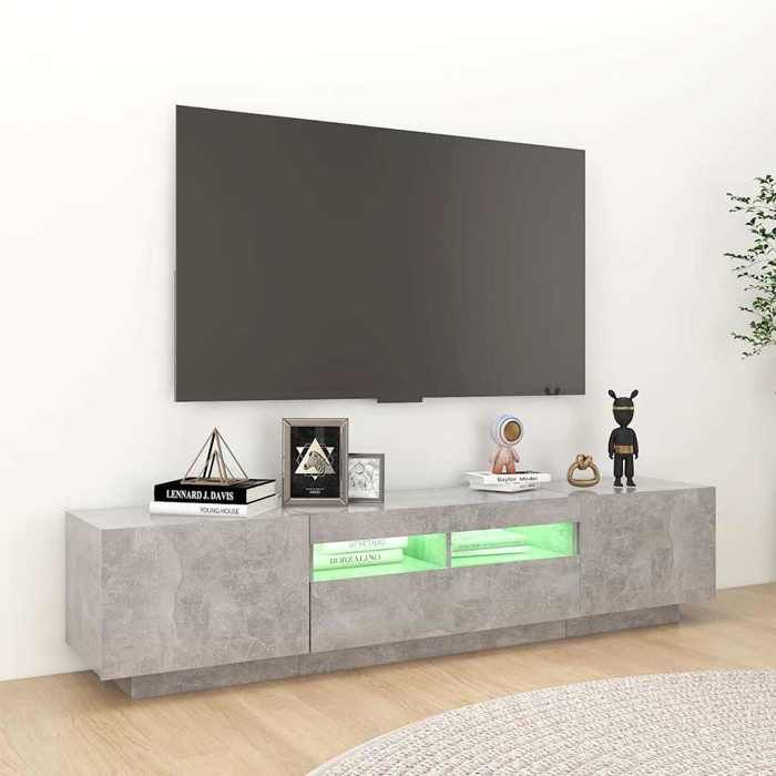 NEW MEUBLE HI-FI - Gris - Armoire TV - Meuble TV avec lumières LED - avec étagères - Gris béton 180x35x40 cm_1479