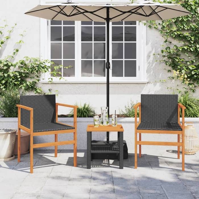 En PromotionChaises de jardin lot de 2SHIELD chaises de balconarrière-cour noir résine tressée et bois massif55x55x78cm 8129