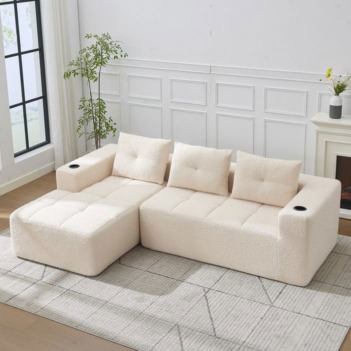 Canapé dangle modulable 3 places en polyester beige avec porte-gobelets