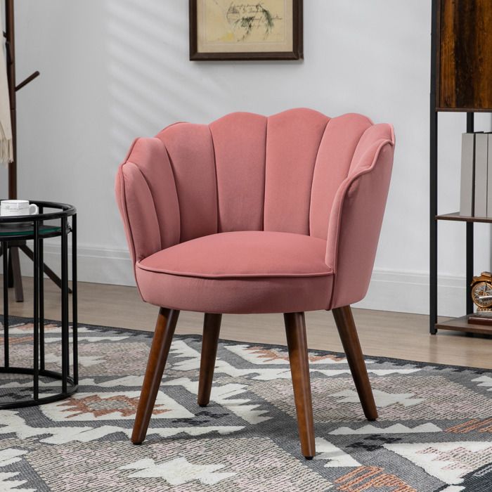MOTHINESSTO1106-Fauteuil Coquillage Fauteuil de Salon Chambre avec Dossier et Coussin Aspect Velours Pieds en Bois hévéa dim. 66L x