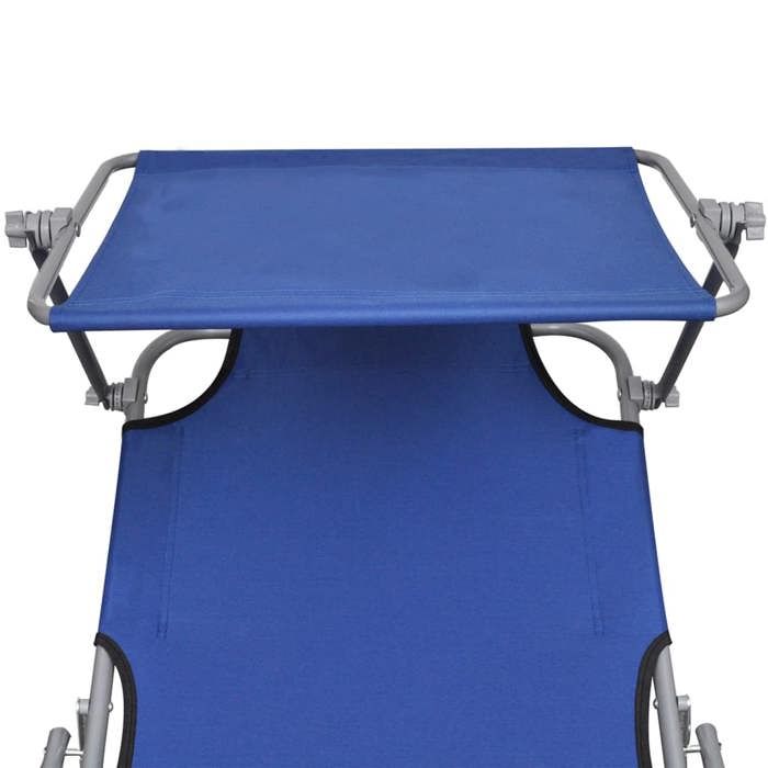 Elégant Transat de la plage Bleu - Chaise longue pliable avec auvent Bleu Aluminium PRO4871616947767