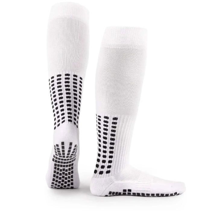 Chaussettes de football LUX Soccer Grip longueur genou blanches taille adulte chaussettes antidérapantes de performance avec