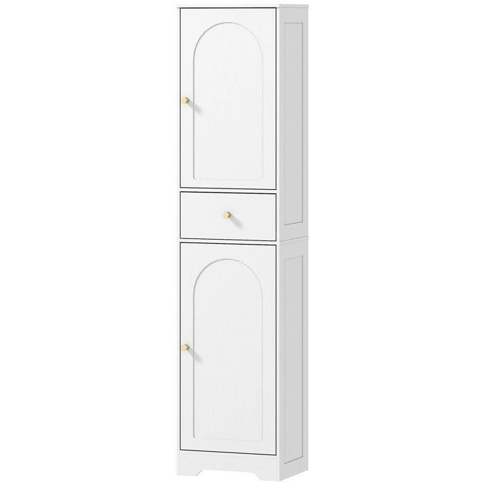 LIA Armoire salle de bain haute meuble de rangement colonne avec placards tiroir et étagères réglables 40x295x170cm blanc