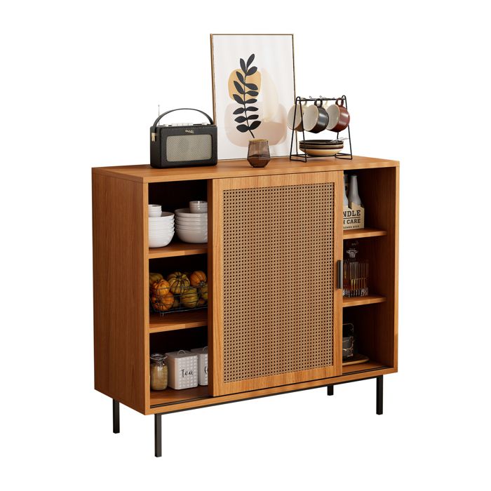 ULEVR buffet bas rectangulaire 100 x 90 x 37 cm - 2 portes coulissantes étagère réglable style campagne noyer