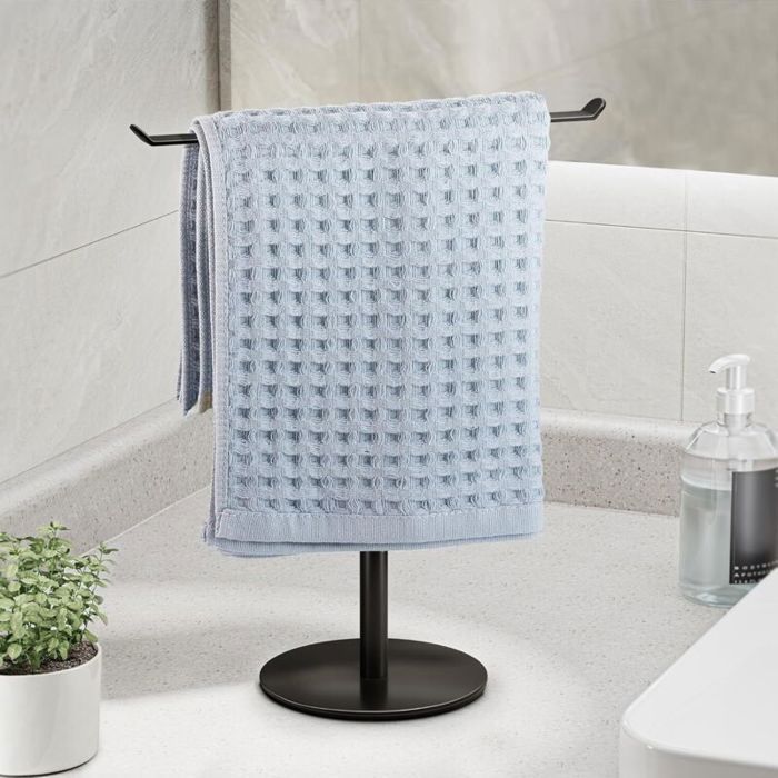 Porte-serviettes en forme de T pour salle de bain bandeau et étagères support noir inox organiseur de comptoir étanche