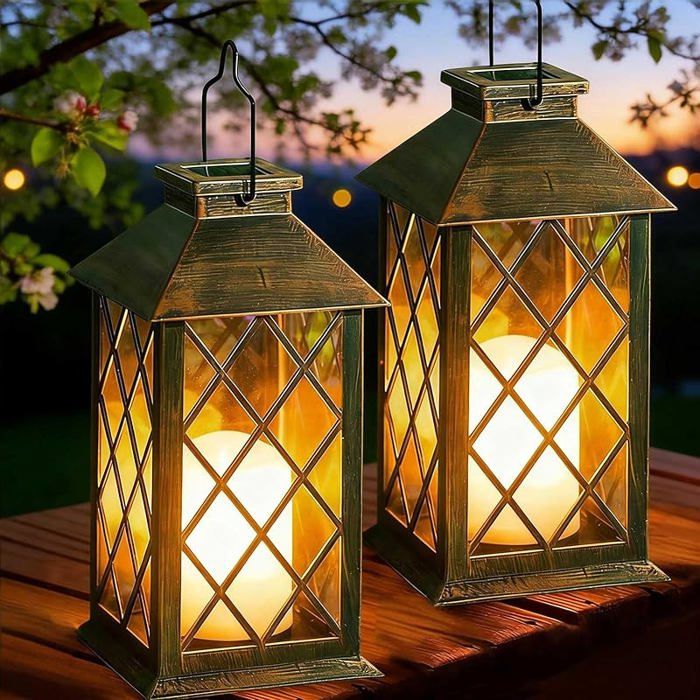 Lanterne Soire Exterieur Pièces Lampe Soire Exterieur Jardin avec Bougie a Poser/Suspendre IP44 Étanche Bronze