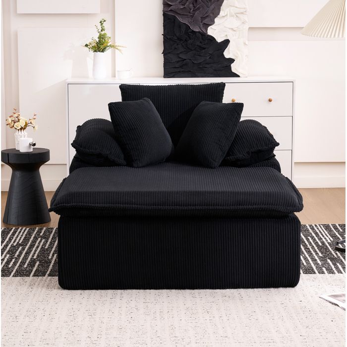 Canapé relax 1 place sans cadre AESVAR en velours côtelé noir 177 x 122 x 92 cm sans montage