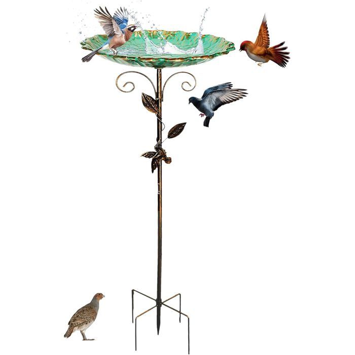 Fontaine pour oiseaux  - Grande capacité 78 cm - Diamètre 26 cm - Style rétro élégant - Couleur verte vintage