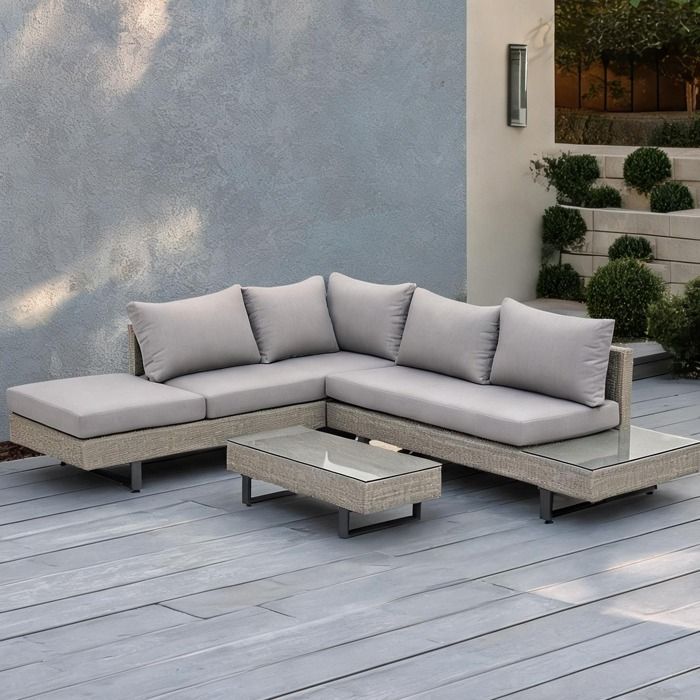 Salon de jardin dangle 5 places en résine tressée grise avec table basse design contemporain pour extérieur