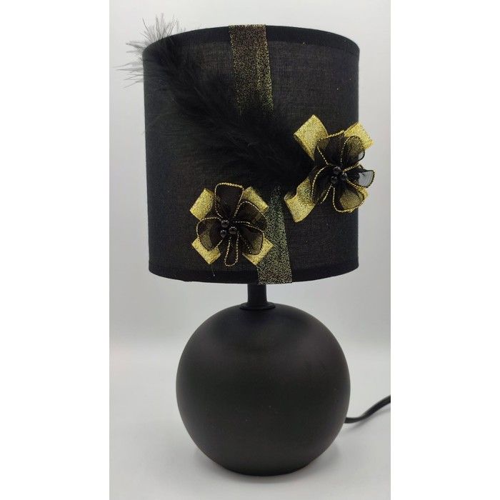 Lampe de chevet noir fleur or