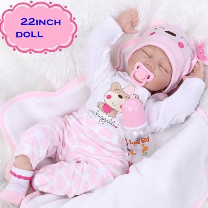 Poupée Rebirth - Poupée réaliste aux yeux fermés - Sans nom - 55 cm - Silicone souple - Légère - Fille