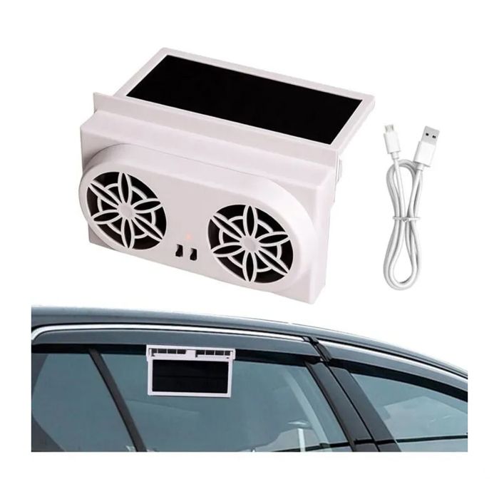 Ventilateur de voiture solaire USB blanc ventilateur d’aération pour automobile refroidissement intérieur circulation de l’air