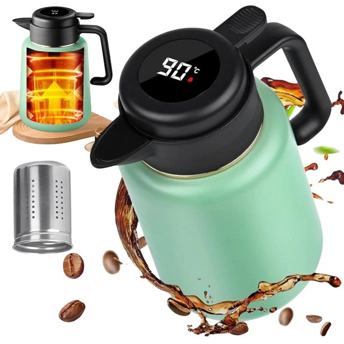 Carafe isotherme-Carafe thermos-1 8 L-Inox-Affichage température-Chaud 12h/Froid 24h-Bec U anti-fuit