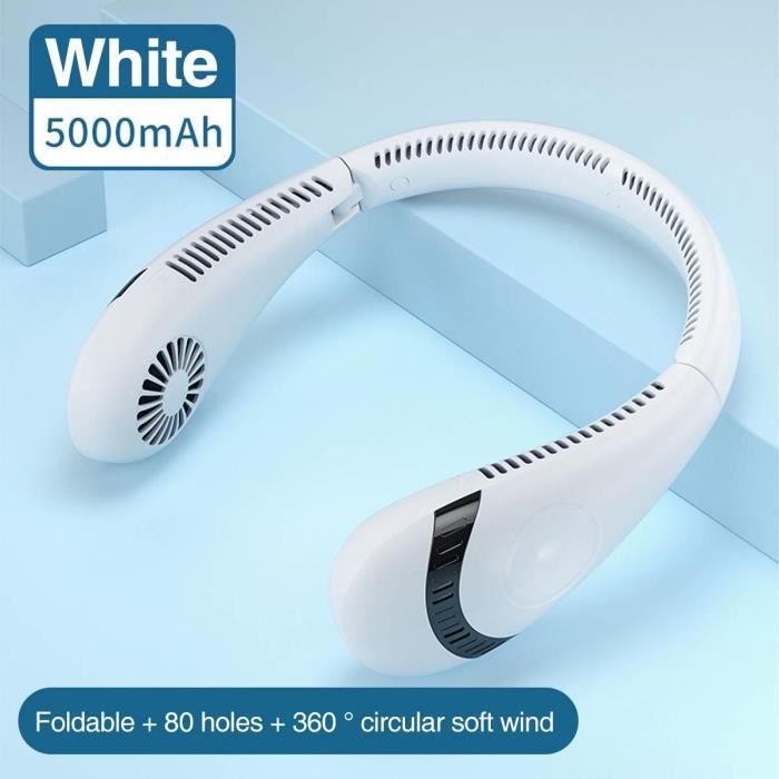Ventilateur De Cou Sans Fil – Léger, 5 Vitesses, Rechargeable USB, Silencieux, Pour L’été, Le Sport, Le Bureau Ou Les Voyages