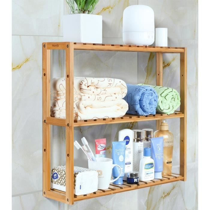 Homfa Etagere Murale Salle De Bain En Bambou Etagere De Rangement