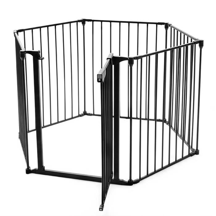 6 panneaux Barrière de Sécurité enfant multi-fonction en Fer,Grille de Protection Extensible pour Bébé Animaux Cheminée Escalier