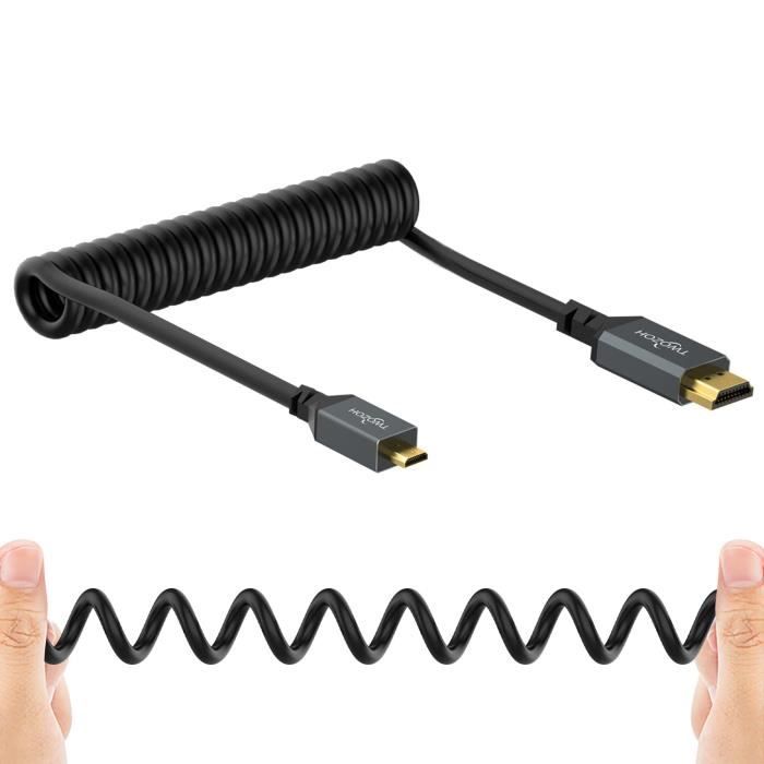 Câble Spiralé Micro HDMI vers HDMI, HDMI mâle vers Micro HDMI mâle Spiralé, Câble  Micro HDMI vers HDMI torsadé Supporte 3D 4K 6[445] - Cdiscount TV Son Photo