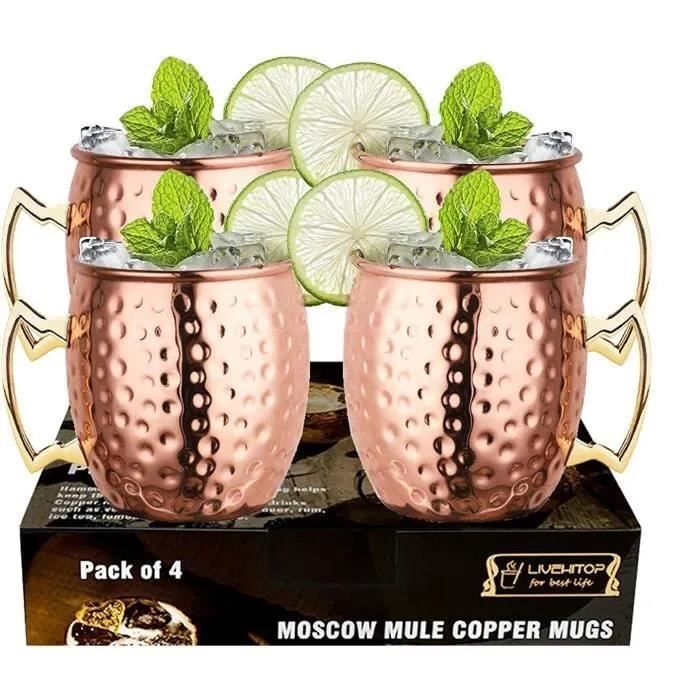 conserve design ONVAYA® Moscow Mule set cadeau de 4 mugs Tasses en cuivre pour les cocktails 4 gobelets en cuivre d/'une capacité de 380 ml mesure de bar et paille