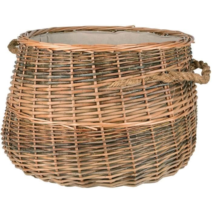 Panier En Osier Design RM - Corbeille Rangement Bois De Cheminée Et Linge - Déco Maison 50 Cm